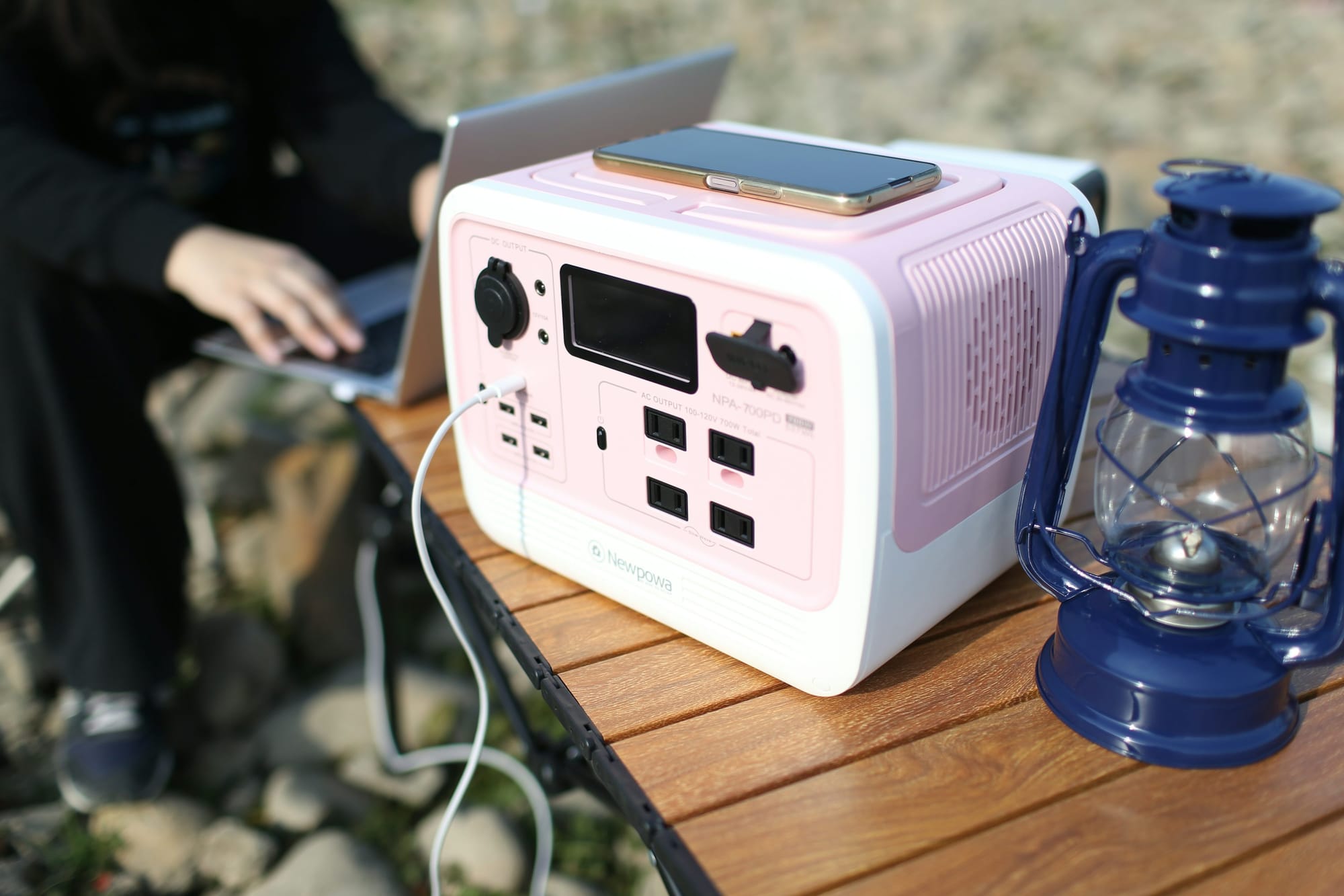 solar phone charger on a sunny beach