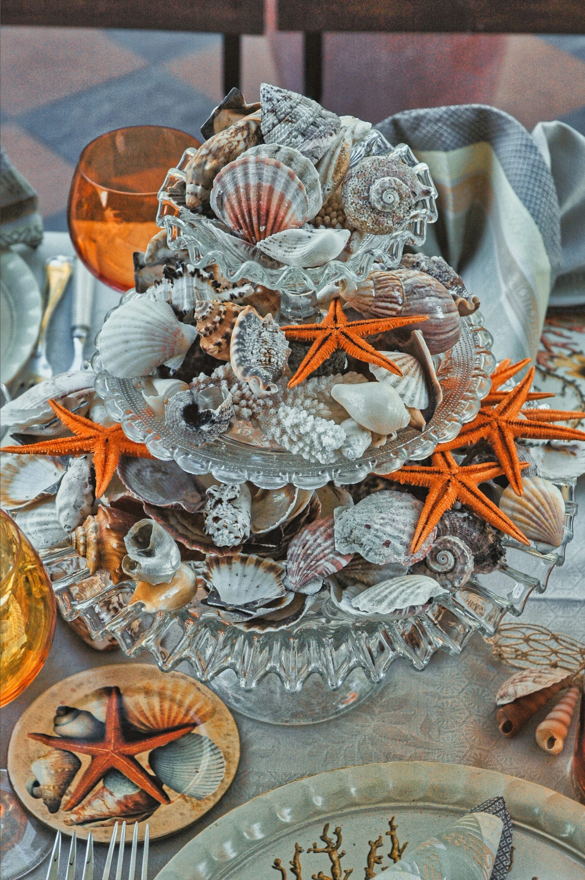 Seashell and flower wreath with coastal theme
