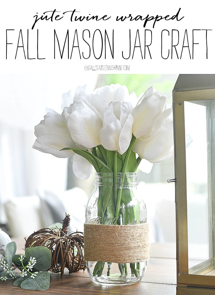 decorated mason jar vases with twine and paint